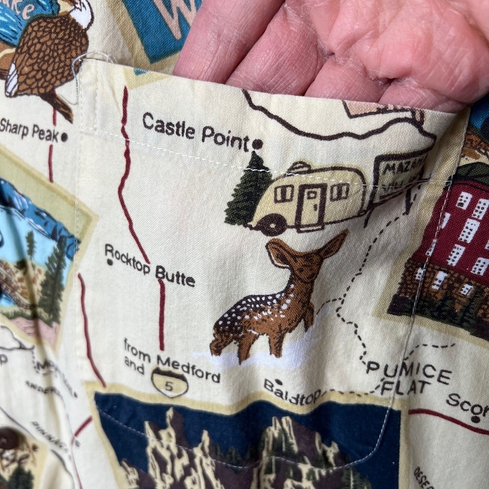 Dem Crazy Shirt Mens XXL Cream All Over Print Destination Map Travel Casual - Picture 6 of 8